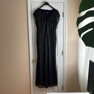 Women's V Neck Sequins Mermaid Gown Long Prom Evening Party Dress